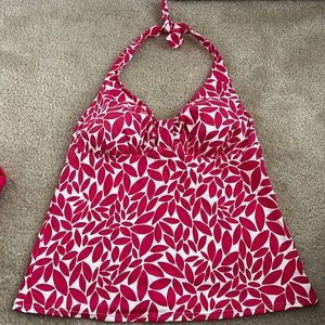 Like New Land's End Hot Pink Floral Halter Swim Tankini Top Size 14L